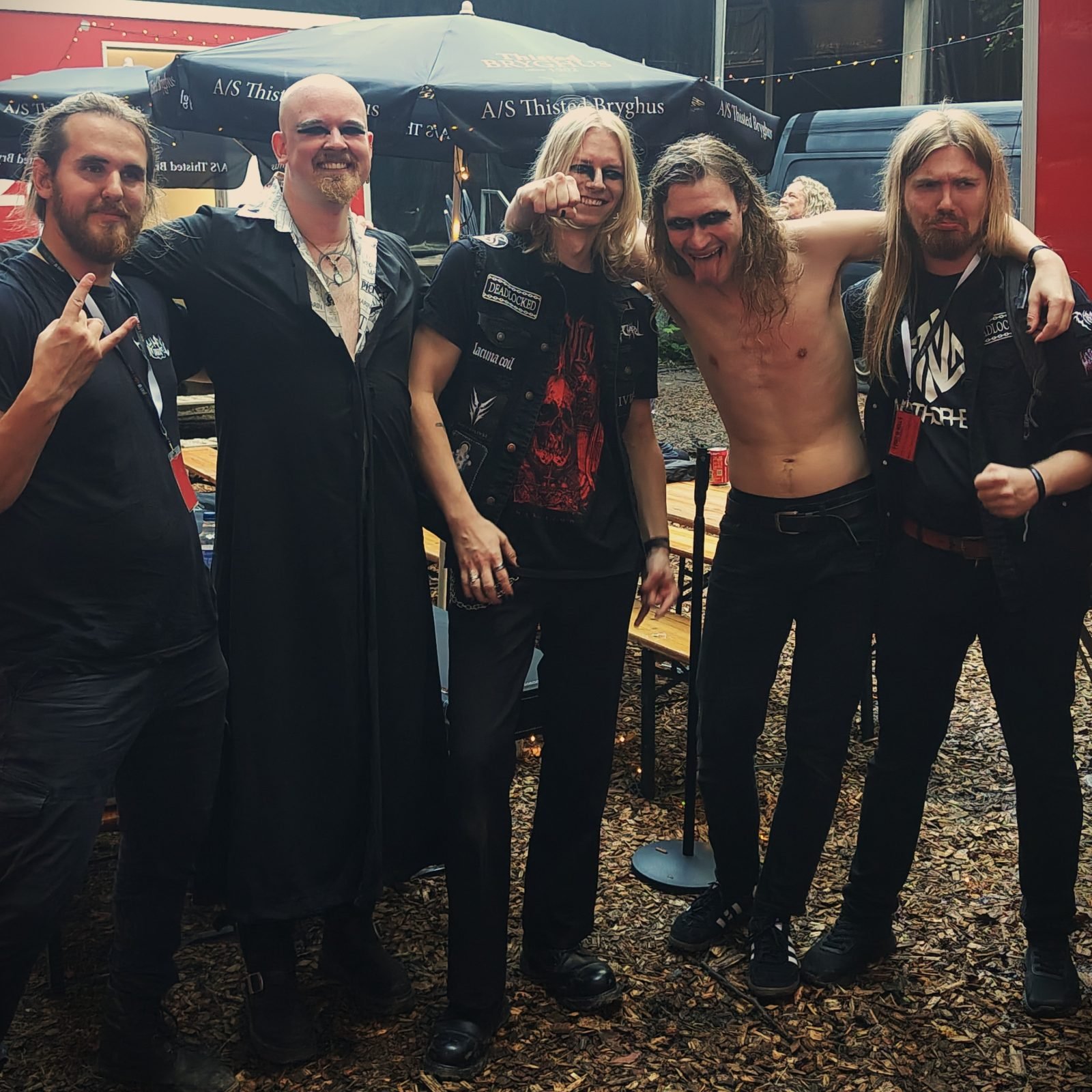 The five members of DEADLOCKED backstage at Port of Hell 2026